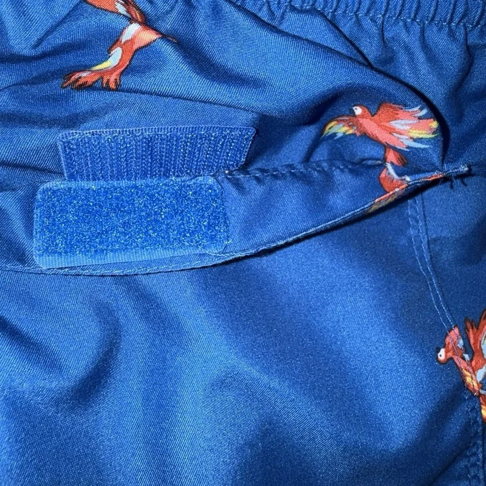 Men's Parrot Print Swim Trunk Mesh Lining Drawstring Board Shorts Blue Size M
